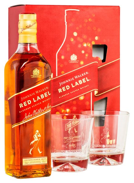 JOHNNIE WALKER RED Label whisky 40% +2 poháre DB