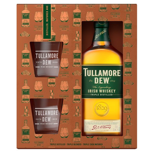 TULLAMORE D.E.W. whiskey 40% + 2 poháre DB