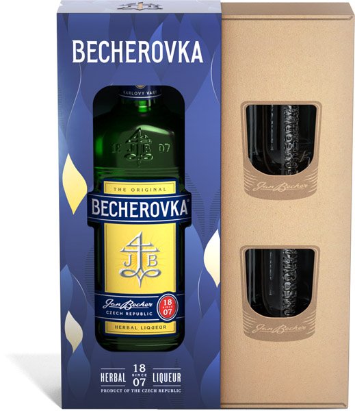 BECHEROVKA Original Likér 38% + 2 poháre DB