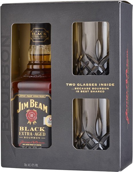 JIM BEAM BLACK whisky 43% + 2 poháre v darč.balení