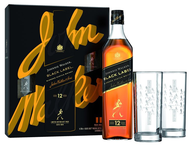 JOHNNIE WALKER Black Label 12y whisky 40% +2poháre